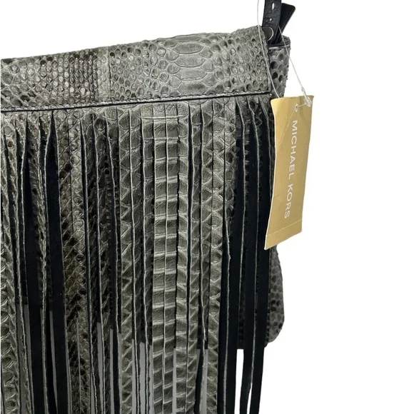 Michael Kors Collection Joni Gray Black Python Leather Fringe Fall Winter Clutch - Picture 8 of 16